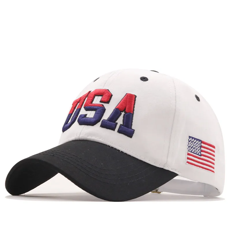 Patriotic USA Baseball Cap – White Crown, Black Visor