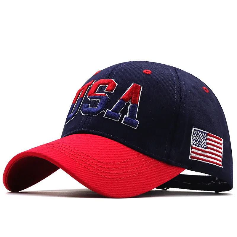 Patriotic USA Baseball Cap – Dark Blue Crown, Red Visor
